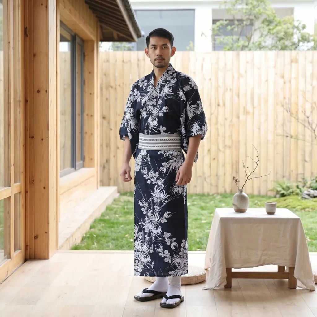 Men's Traditional Blue and White Floral Kimono — where minimalism meets durability