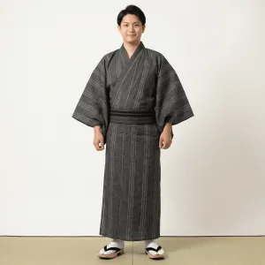 Men's Traditional Gray Fine-Stripe Yukata — view 2