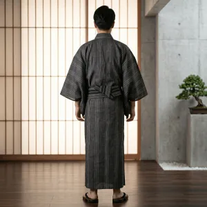 Men's Traditional Gray Fine-Stripe Yukata — view 3