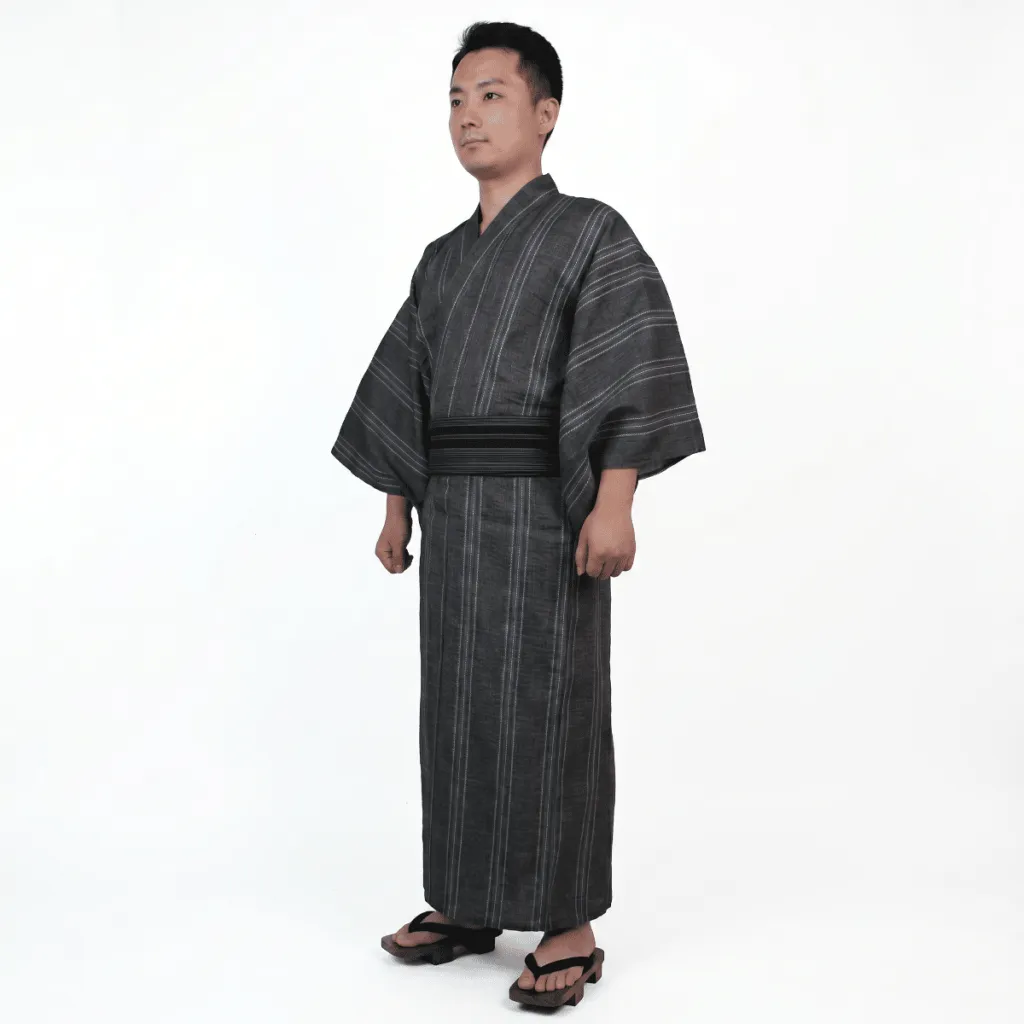 Men's Traditional Gray Fine-Stripe Yukata — flexible, beautiful styling