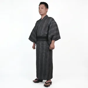 Men's Traditional Gray Fine-Stripe Yukata — view 4