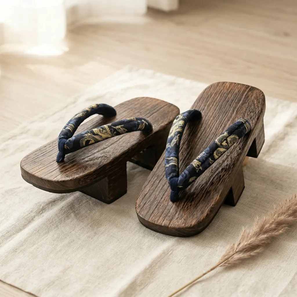 Men's Traditional Two-Tooth Wood Geta Sandals — flexible, beautiful styling