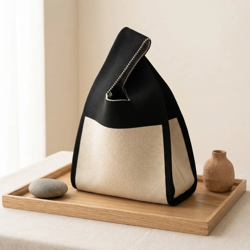 Mini Japanese Kinchaku Knit Bag - Two-Tone Women's