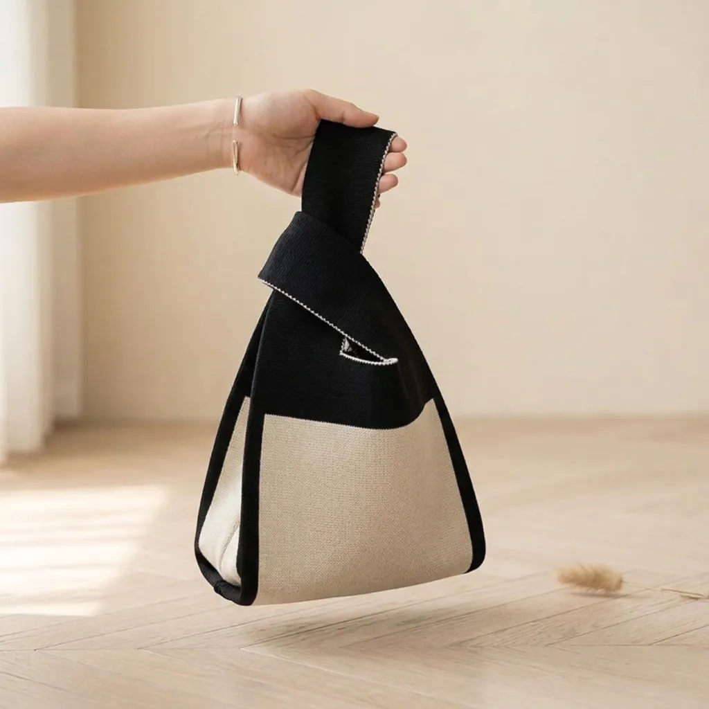 Mini Japanese Kinchaku Knit Bag - Two-Tone Women's — a piece designed for serenity