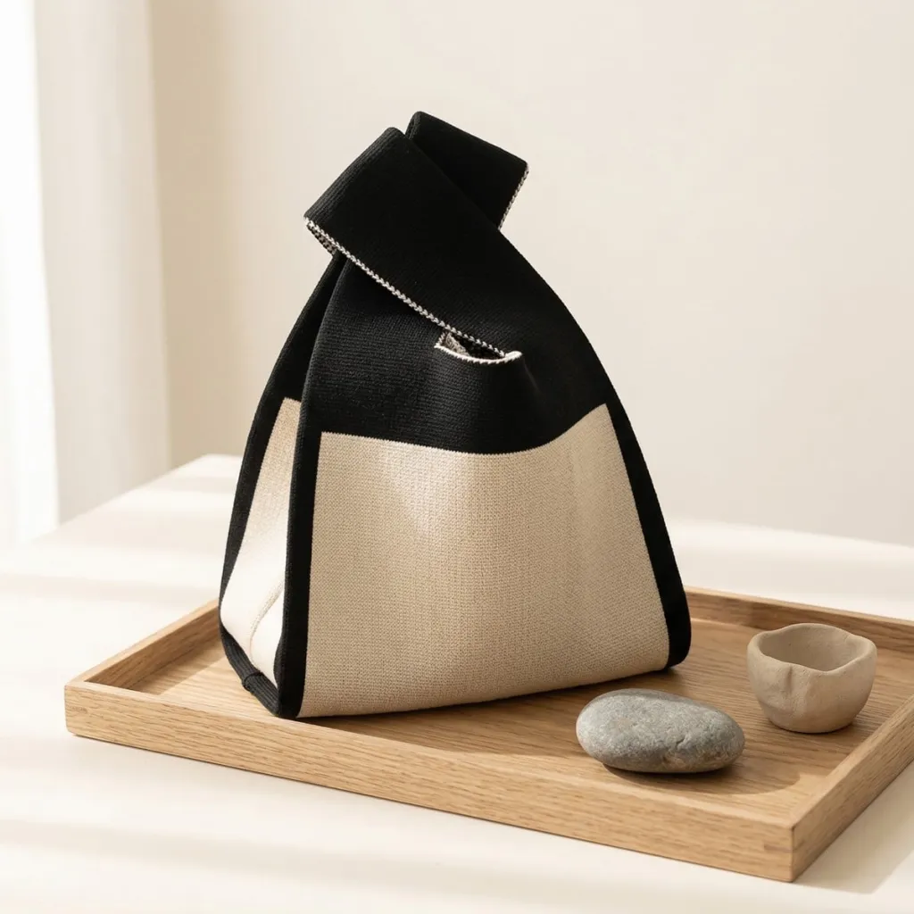 Mini Japanese Kinchaku Knit Bag - Two-Tone Women's — flexible, beautiful styling