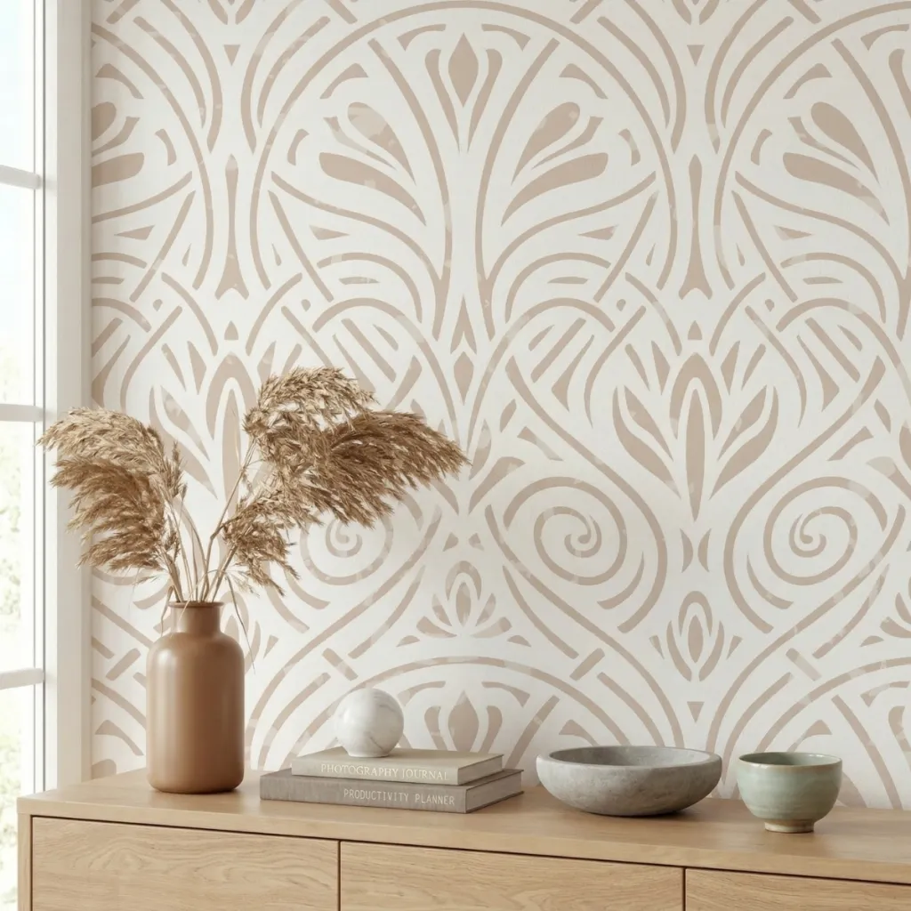 Minimalist Japanese Wallpaper with Arabesque Pattern