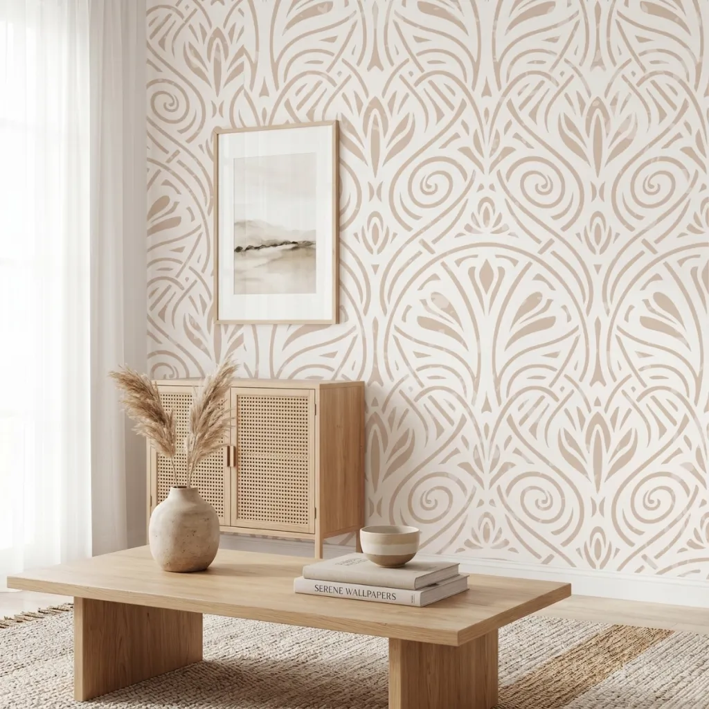 Minimalist Japanese Wallpaper with Arabesque Pattern — where minimalism meets durability