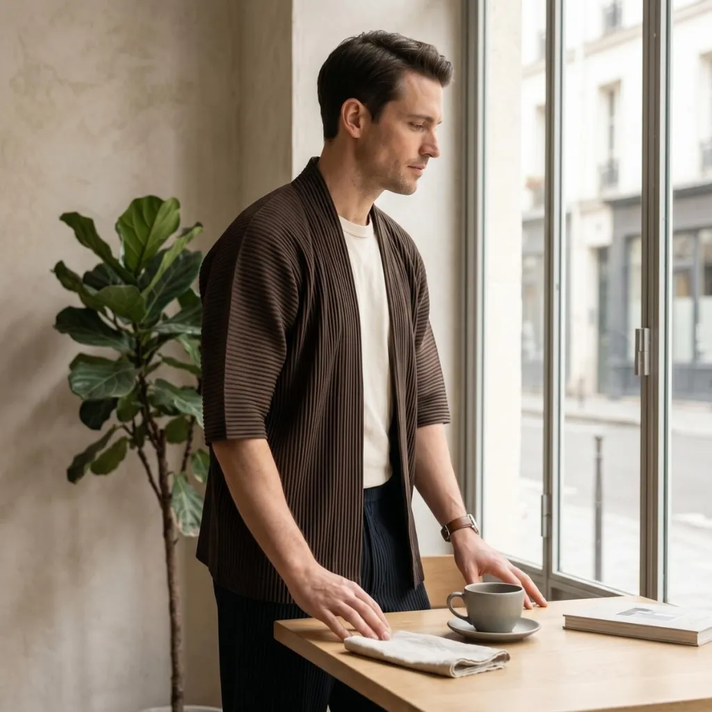 Minimalist Japanese Jacket with Pleated Fabric — where minimalism meets durability