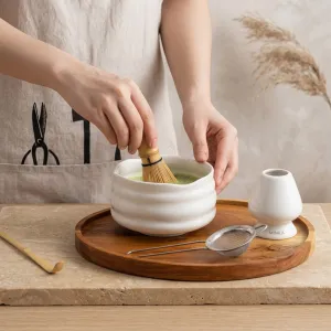 Minimalist White Ceramic Japanese Matcha Bowl — view 4