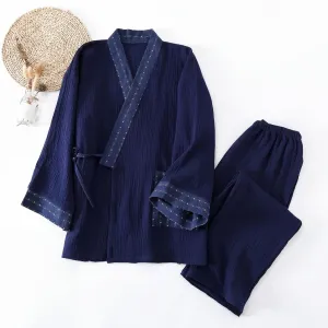 Navy Jinbei Set with Jacquard Trim — view 4