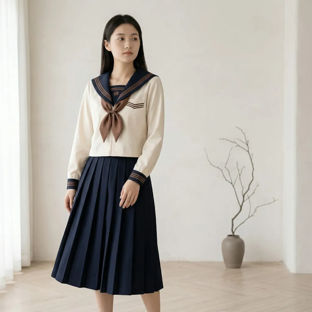 Neutral-Tone Japanese School Uniform for Girls