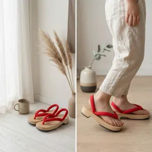 Platform Japanese Geta Sandals with Cushioned Strap — view 5