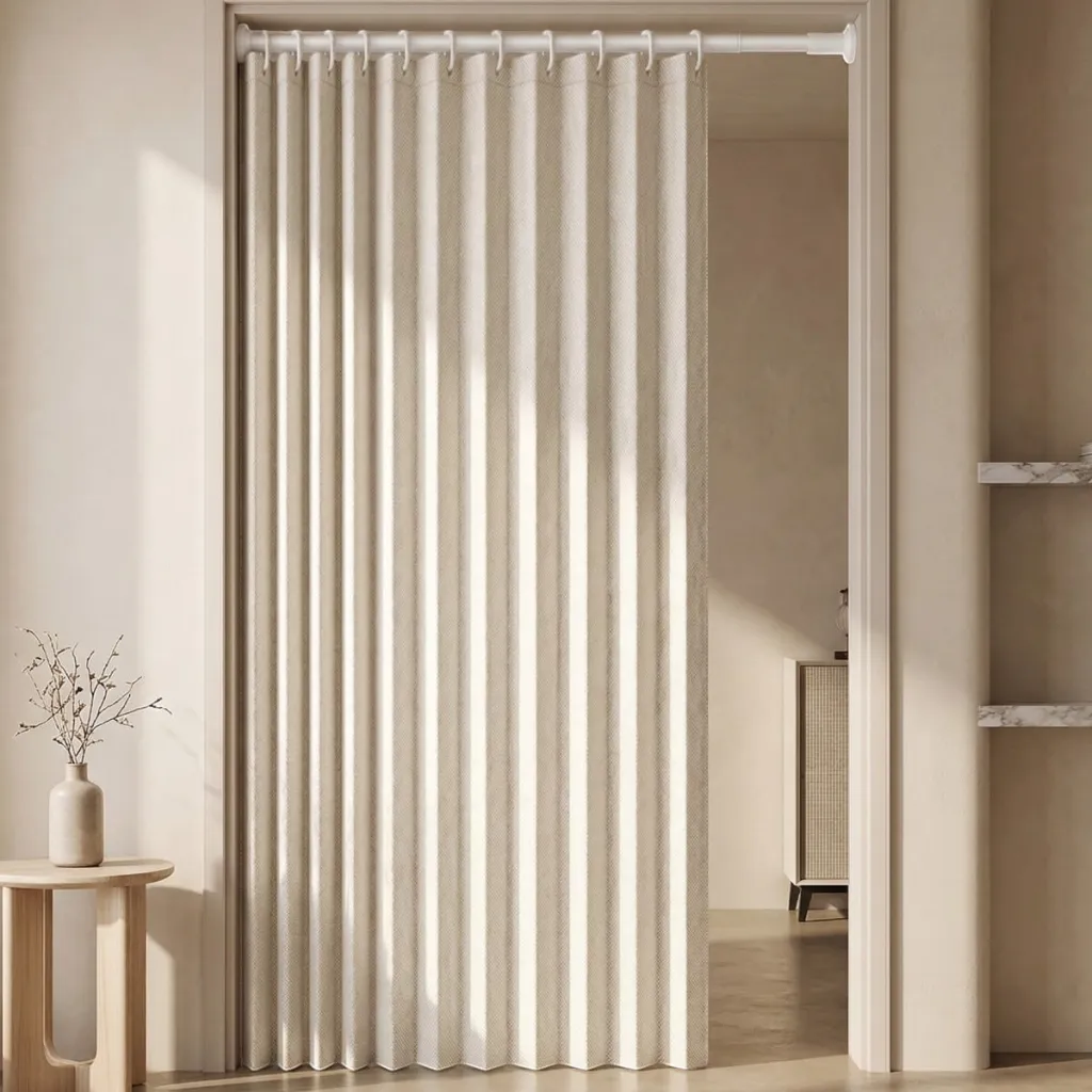 Pleated Japanese Door Curtain, Clean Japandi Style