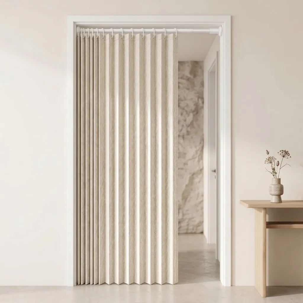 Pleated Japanese Door Curtain, Clean Japandi Style — a piece designed for serenity