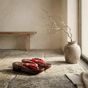 Red Lacquered Platform Geta Sandals with Sakura Print — view 3
