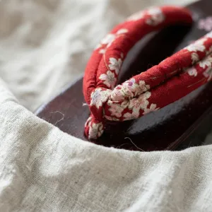 Red Lacquered Platform Geta Sandals with Sakura Print — view 4