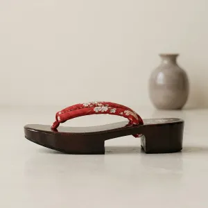 Red Lacquered Platform Geta Sandals with Sakura Print — view 5
