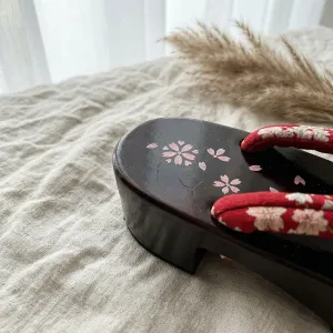 Red Lacquered Platform Geta Sandals with Sakura Print — view 6