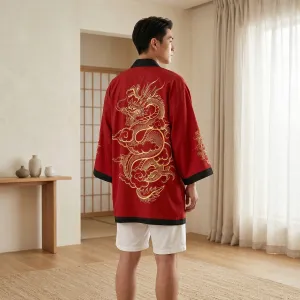 Red Men's Kimono with Dragon Print — view 1