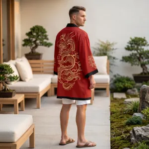 Red Men's Kimono with Dragon Print — view 4