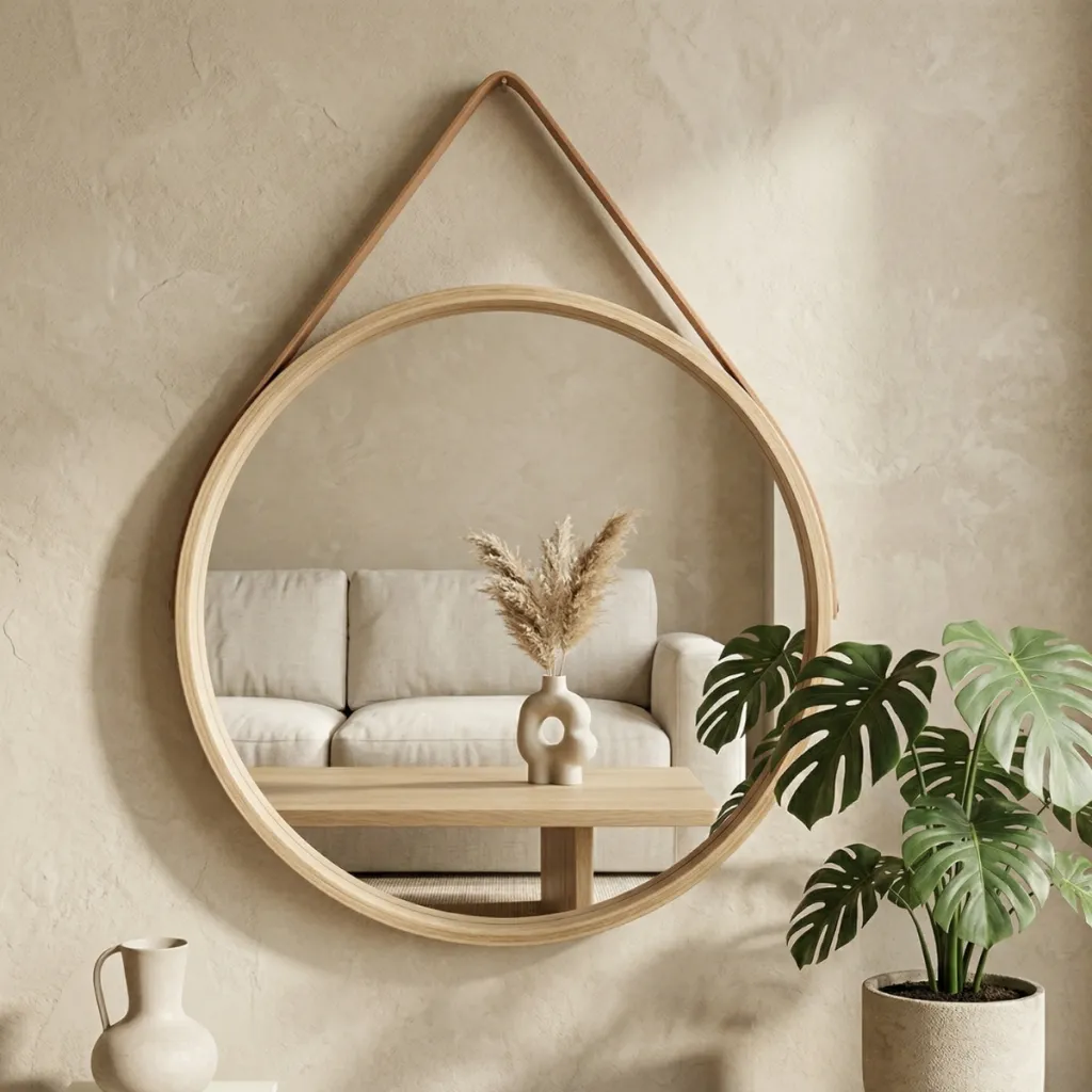 Round Japandi Mirror with Strap — a piece designed for serenity