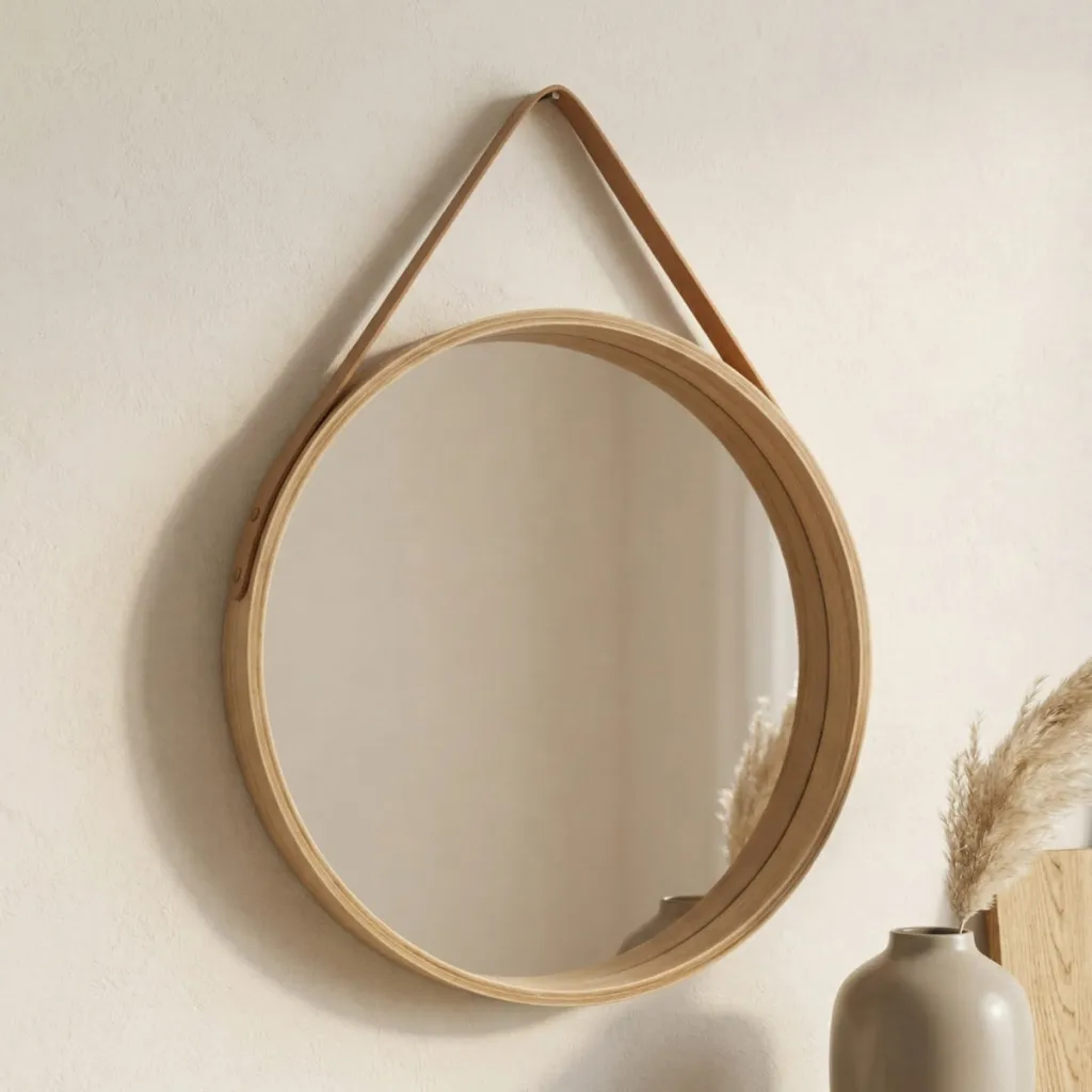 Round Japandi Mirror with Strap