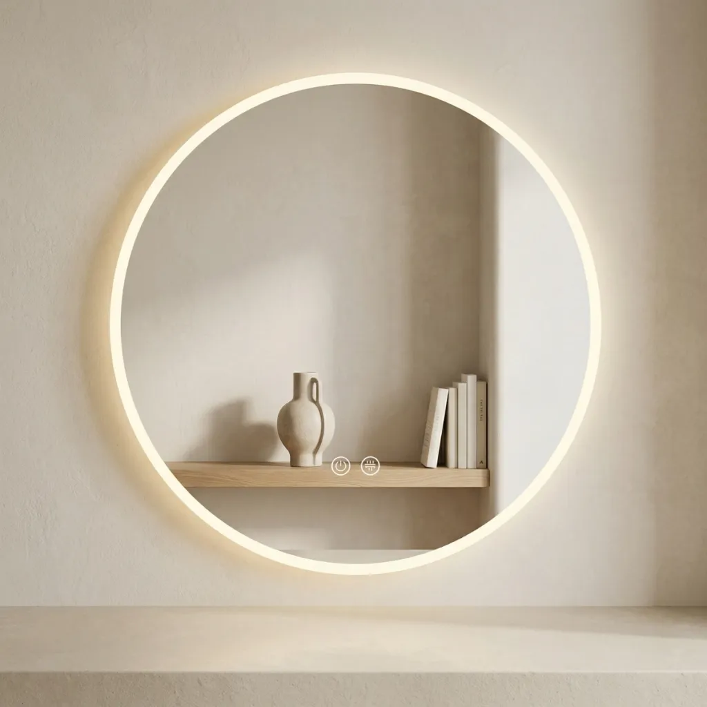 Round Smart Japandi Mirror with LED Lighting
