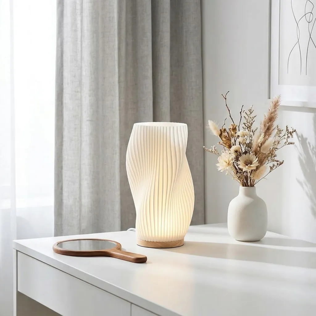 Sculptural Pleated Japandi Table Lamp with Wood Base — a piece designed for serenity