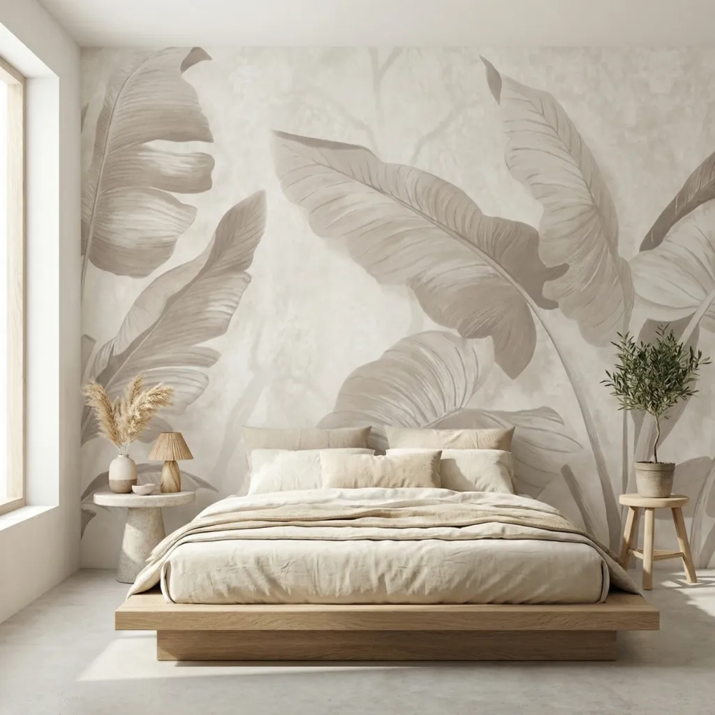 Self-Adhesive Japanese Wallpaper, Tropical Leaf Print — a piece designed for serenity