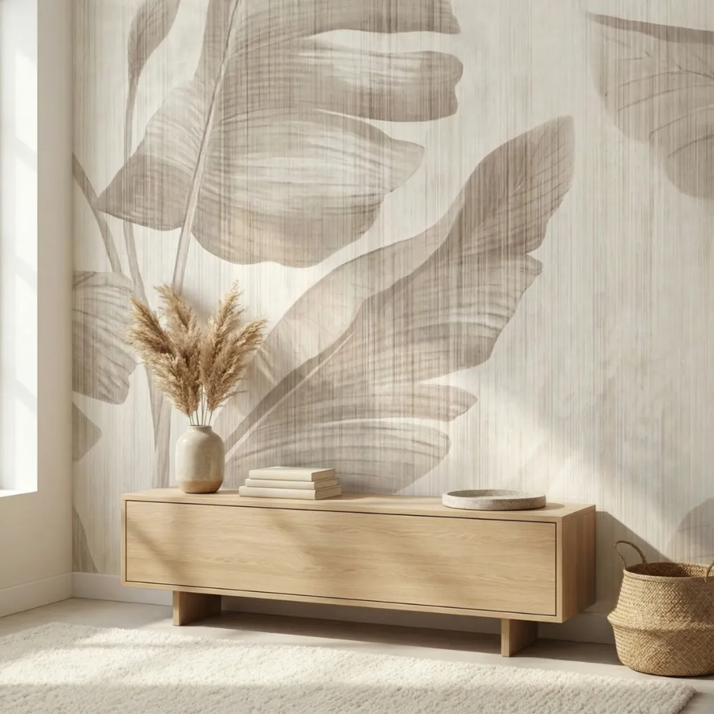 Self-Adhesive Japanese Wallpaper, Tropical Leaf Print — where minimalism meets durability