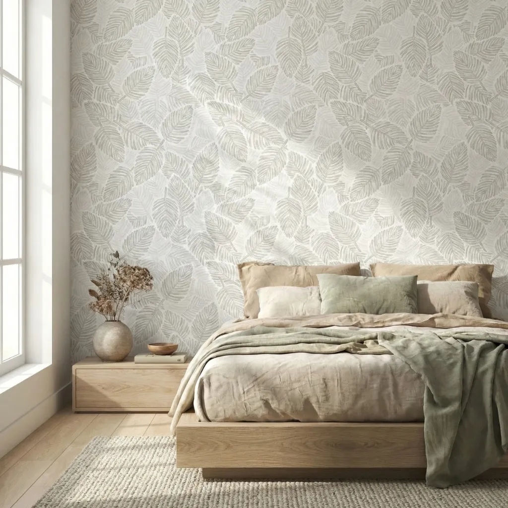 Self-Adhesive Japanese Wallpaper, Watercolor Leaf Print