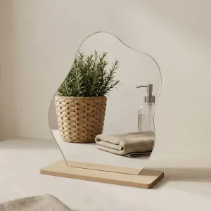 Small Organic Japandi Mirror with Wood Stand — view 2