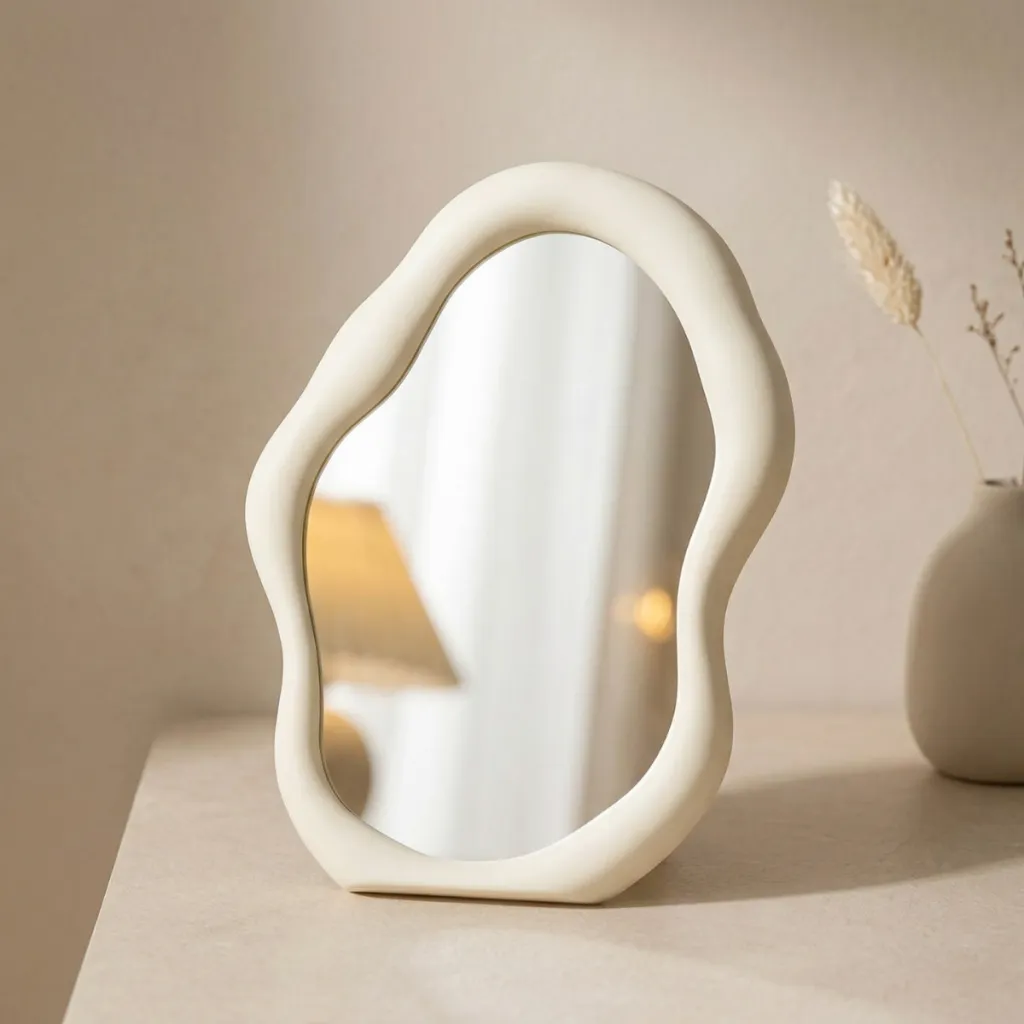 Small Standing Japandi Mirror with Organic Shape
