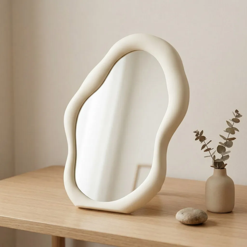 Small Standing Japandi Mirror with Organic Shape — flexible, beautiful styling