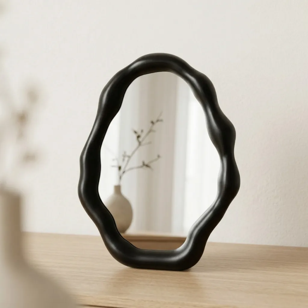 Small Wabi-Sabi Japandi Mirror with Organic Shape — where minimalism meets durability