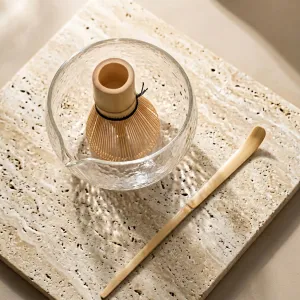 Textured Glass Japanese Matcha Bowl with Bamboo Whisk — view 2