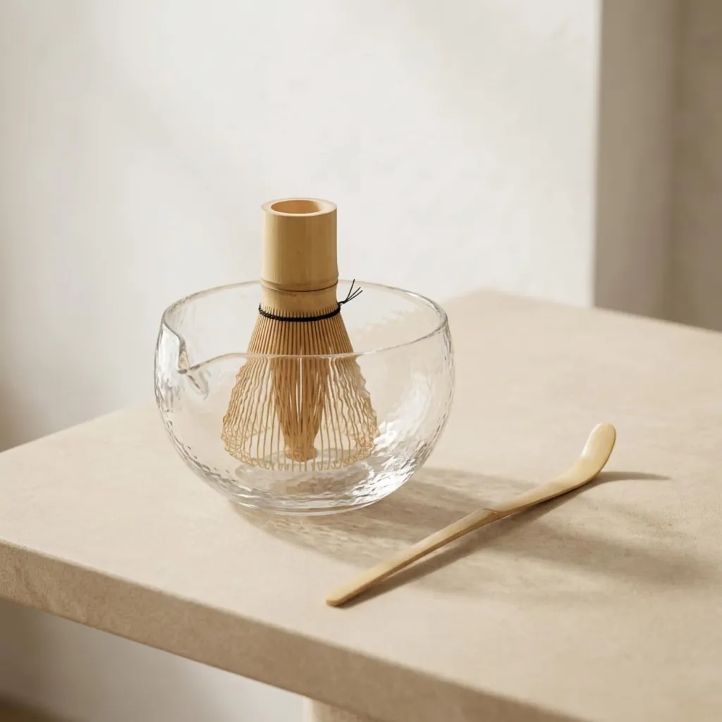 Textured Glass Japanese Matcha Bowl with Bamboo Whisk — flexible, beautiful styling