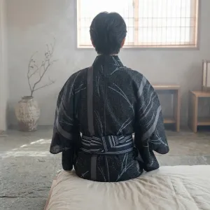 Traditional Men's Kimono with Bamboo Stems and Leaves Print — view 2