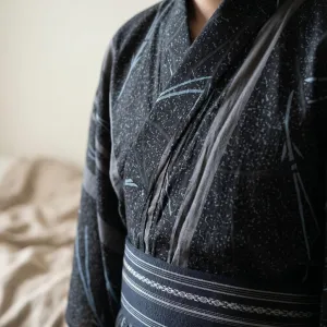 Traditional Men's Kimono with Bamboo Stems and Leaves Print — view 3