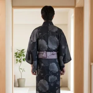 Traditional Men's Kimono with Clouds and Maple Leaves Print — view 2