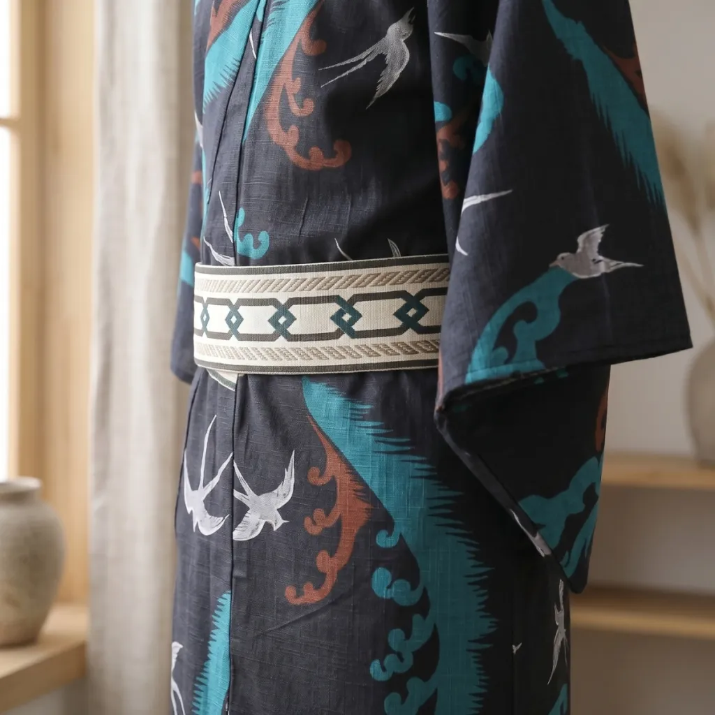 Traditional Men's Kimono with Flying Swallows Print — a piece designed for serenity