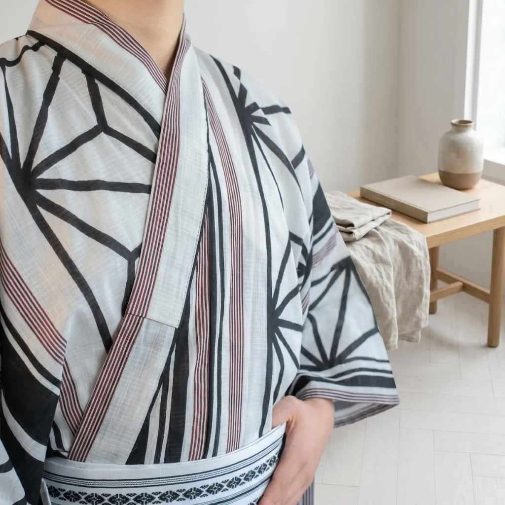 Traditional Men's Kimono with Geometric Pattern and Belt — flexible, beautiful styling