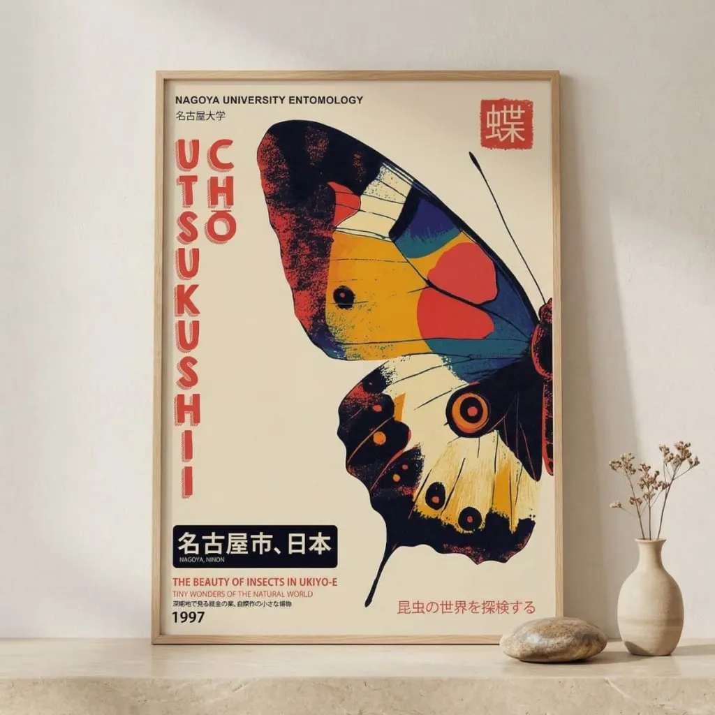 Vintage Butterfly Japandi Wall Art Print