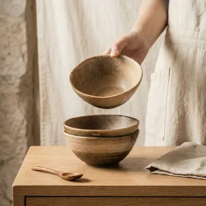 Wabi-Sabi Japanese Ceramic Bowl in Natural Tone — view 3