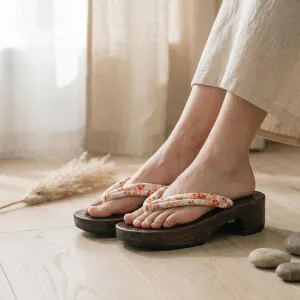 Wenge Wood Platform Geta Sandals with Floral Print — view 2