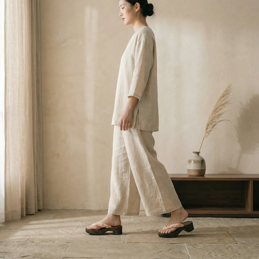 Wenge Wood Platform Geta Sandals with Floral Print — where minimalism meets durability