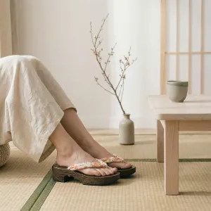 Wenge Wood Platform Geta Sandals with Floral Print — view 5