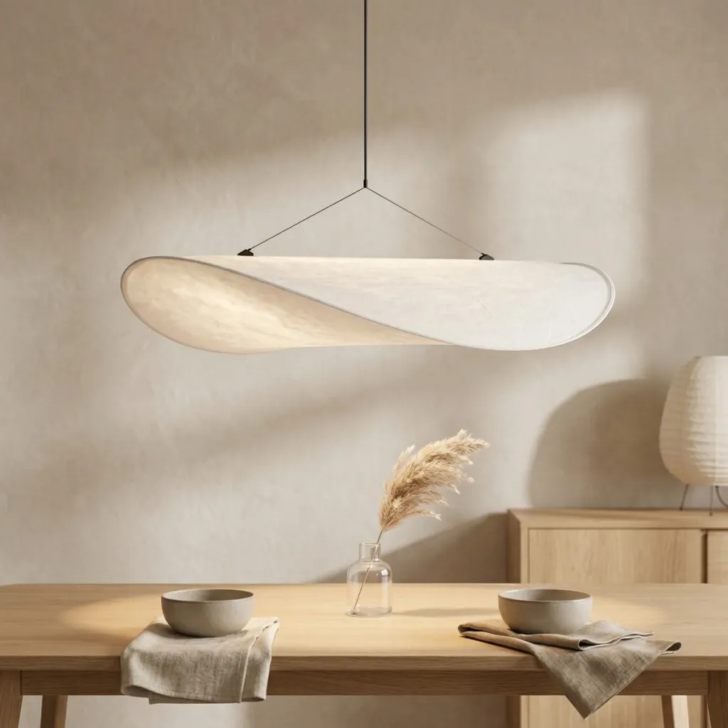 White Japandi Chandelier, Zen Minimalist Style — a piece designed for serenity