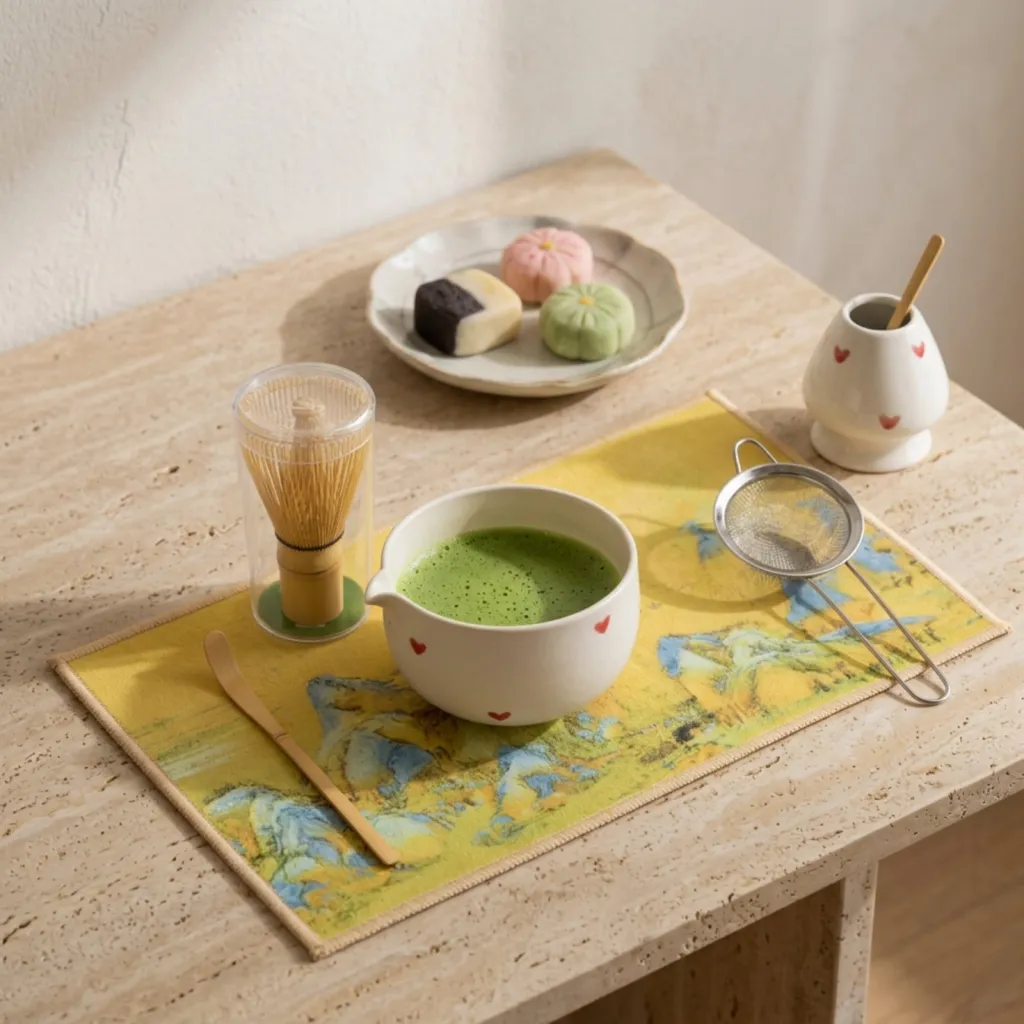 White Japanese Matcha Bowl with Small Heart Pattern — a piece designed for serenity