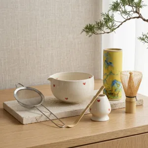 White Japanese Matcha Bowl with Small Heart Pattern — view 4